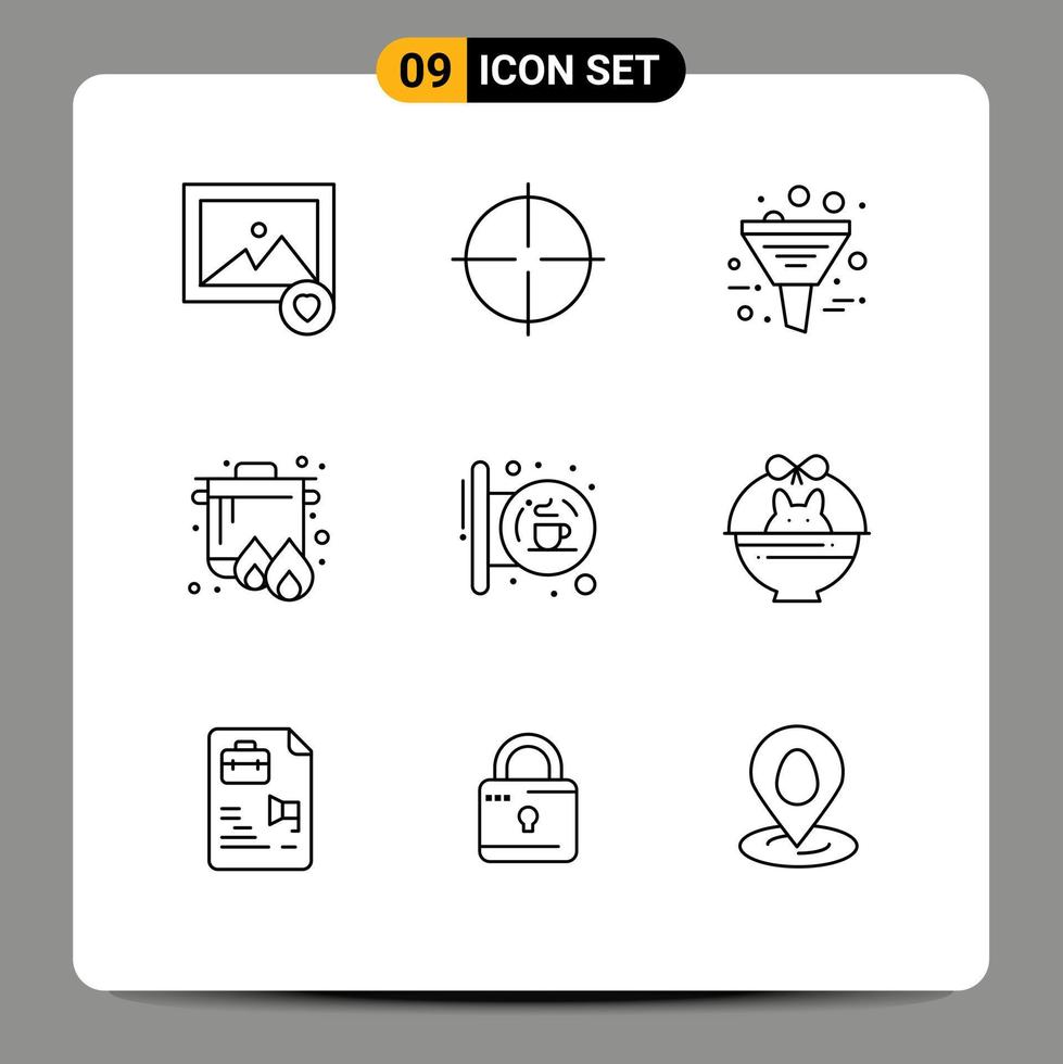 Set of 9 Modern UI Icons Symbols Signs for coffee cooking data cooker boil Editable Vector Design Elements