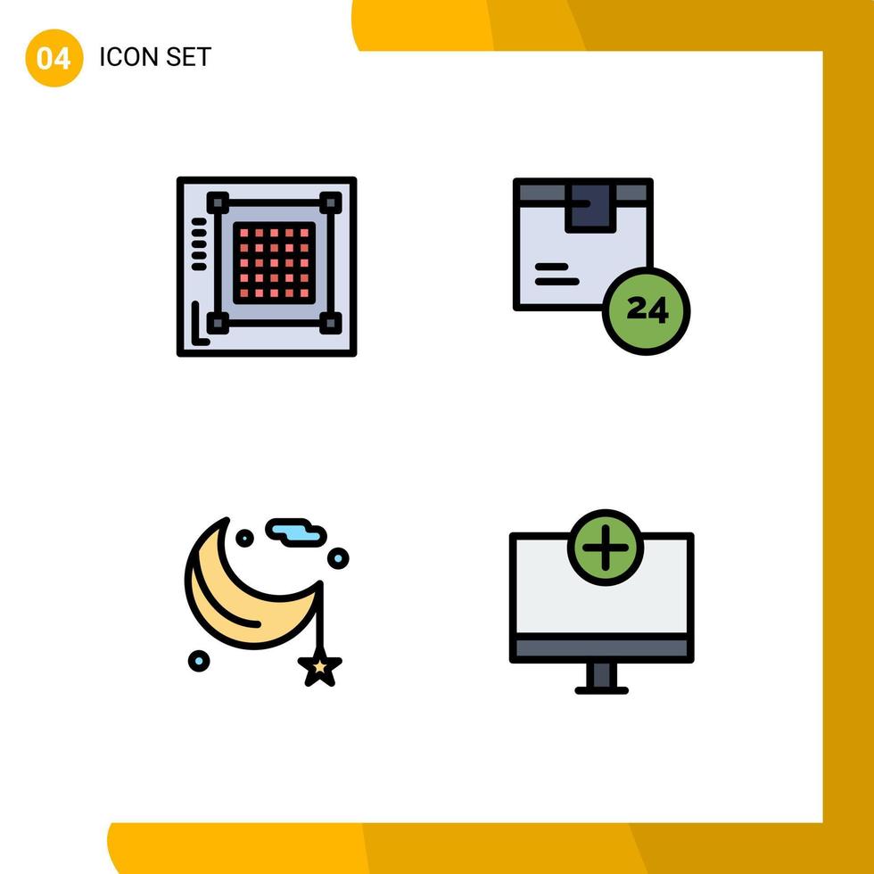 conjunto de 4 colores planos de línea de relleno de vector en la cuadrícula para el tiempo de diseño elementos de diseño de vector editables de media luna de entrega web