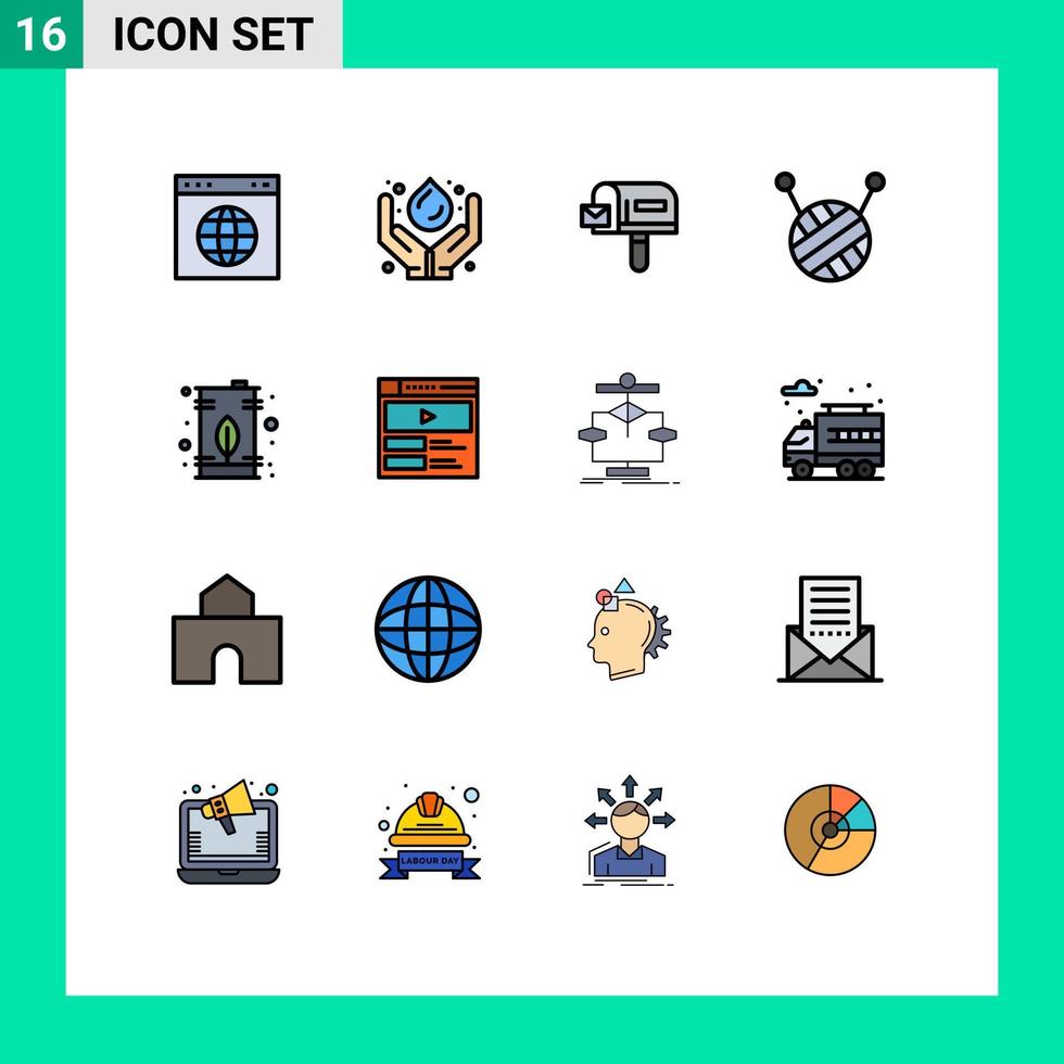 Set of 16 Modern UI Icons Symbols Signs for tank energy renewable electric ball of wool Editable Creative Vector Design Elements