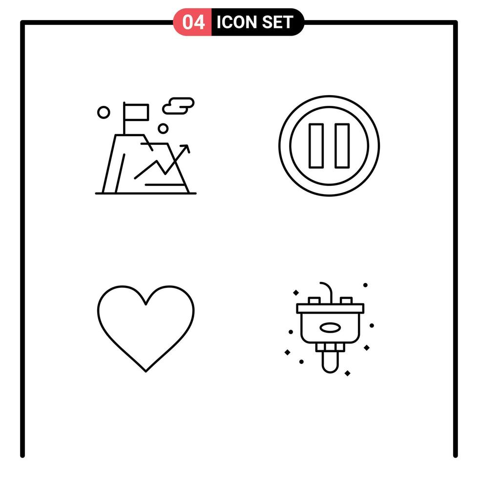 Modern Set of 4 Filledline Flat Colors and symbols such as business like mountain pause disposal Editable Vector Design Elements