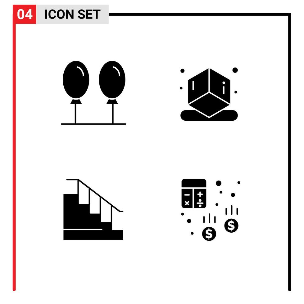 Set of 4 Modern UI Icons Symbols Signs for beach stair cube construction audit Editable Vector Design Elements