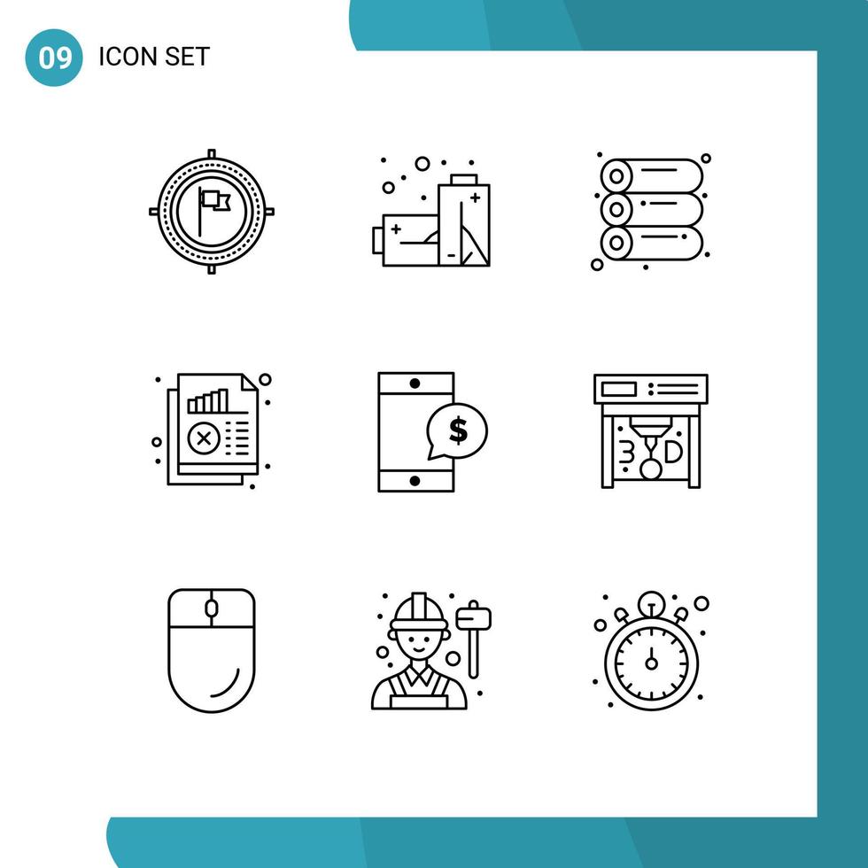 Outline Pack of 9 Universal Symbols of cell statistics machine monitoring analysis Editable Vector Design Elements