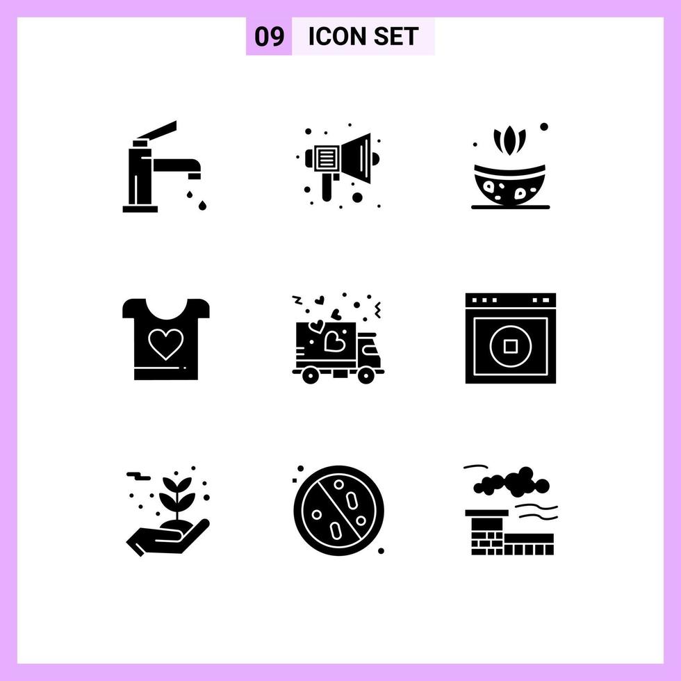Set of 9 Modern UI Icons Symbols Signs for delivery heart sound love herb Editable Vector Design Elements