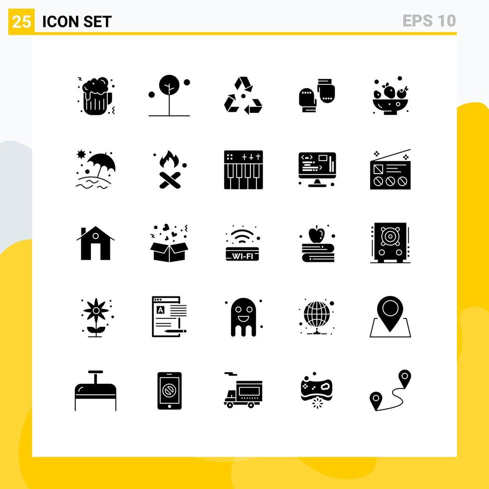 25 Universal Solid Glyphs Set for Web and Mobile Applications food protective ecology gloves boxing Editable Vector Design Elements