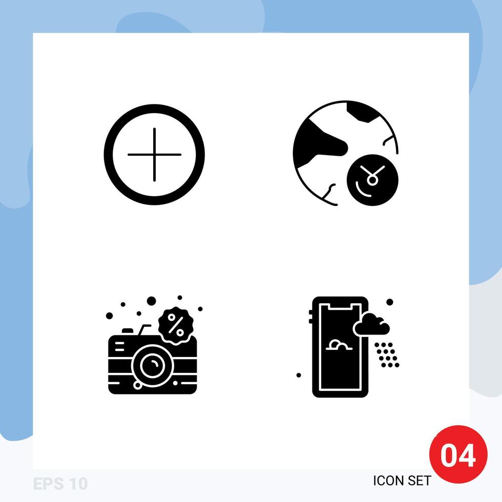 Mobile Interface Solid Glyph Set of 4 Pictograms of interface digital analysis internet dslr Editable Vector Design Elements