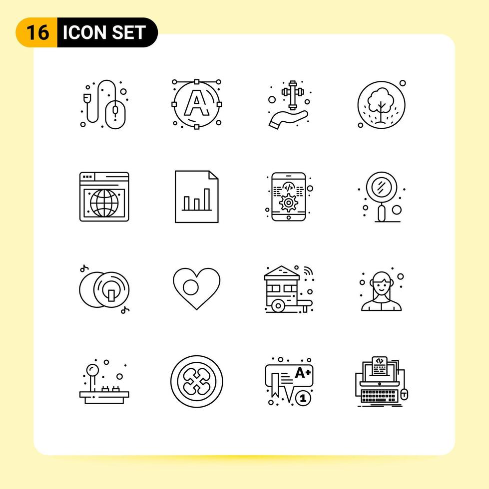 Modern Set of 16 Outlines and symbols such as seo summer hand plant tree Editable Vector Design Elements