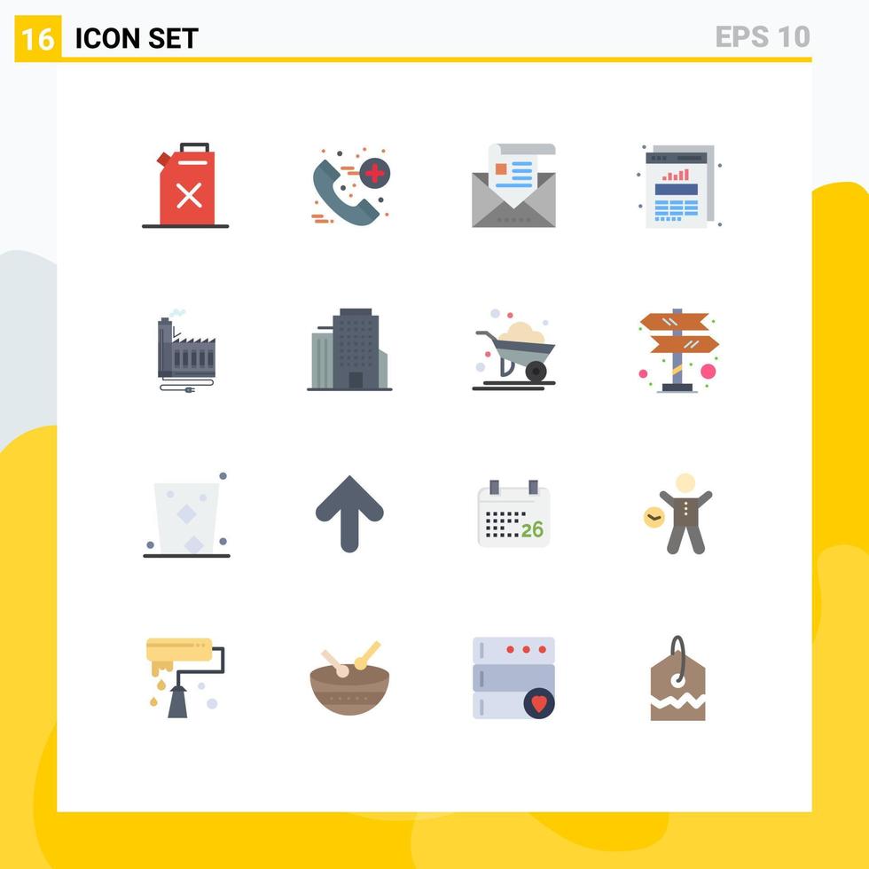 Modern Set of 16 Flat Colors Pictograph of energy consumption email web stats data Editable Pack of Creative Vector Design Elements
