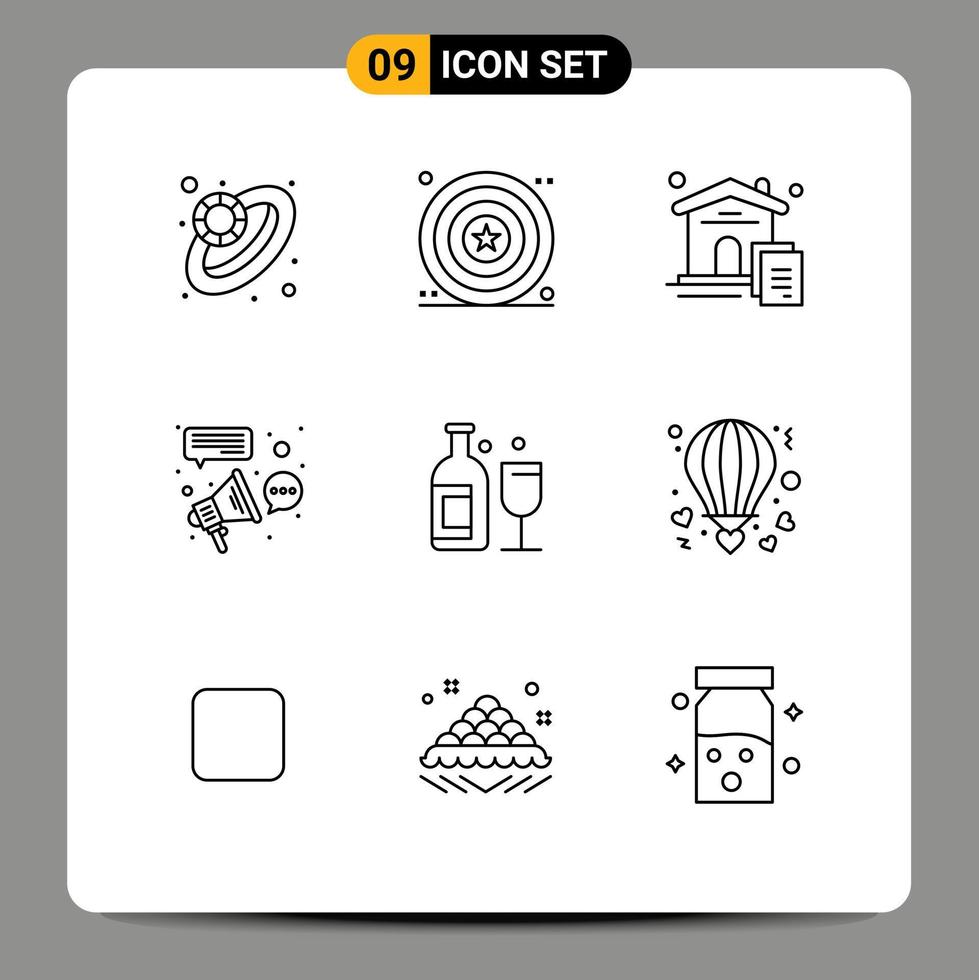 Modern Set of 9 Outlines and symbols such as bar connection house campaign affiliate Editable Vector Design Elements