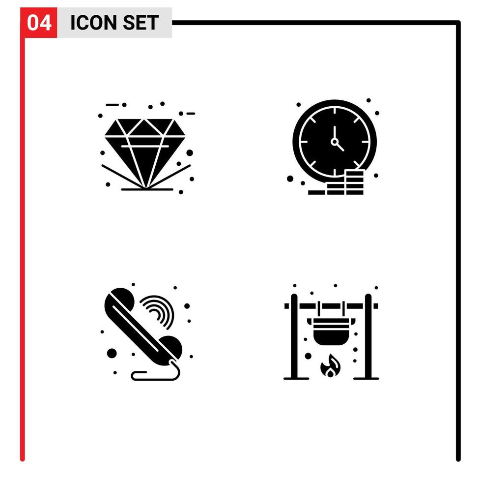 Pictogram Set of 4 Simple Solid Glyphs of best time premium coin communication Editable Vector Design Elements