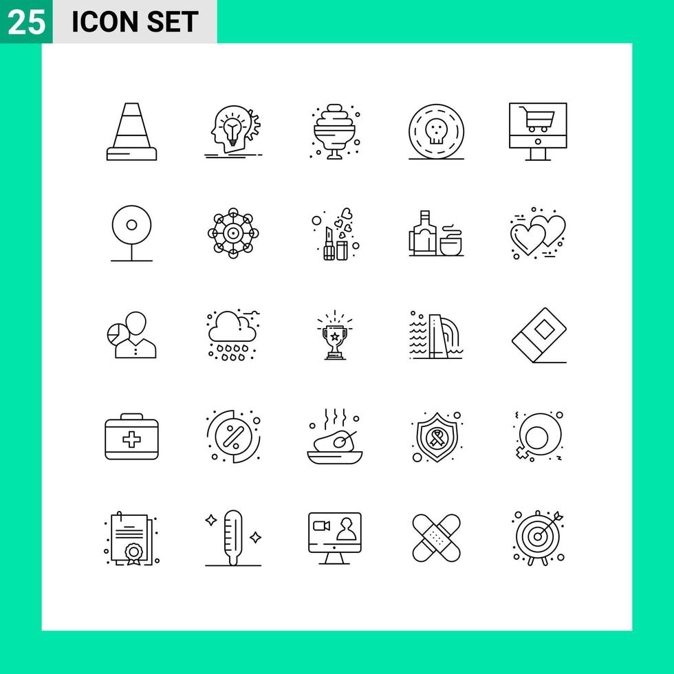 grupo universal de símbolos de iconos de 25 líneas modernas de elementos de diseño de vectores editables en dólares de dinero de cóctel de carrito en línea
