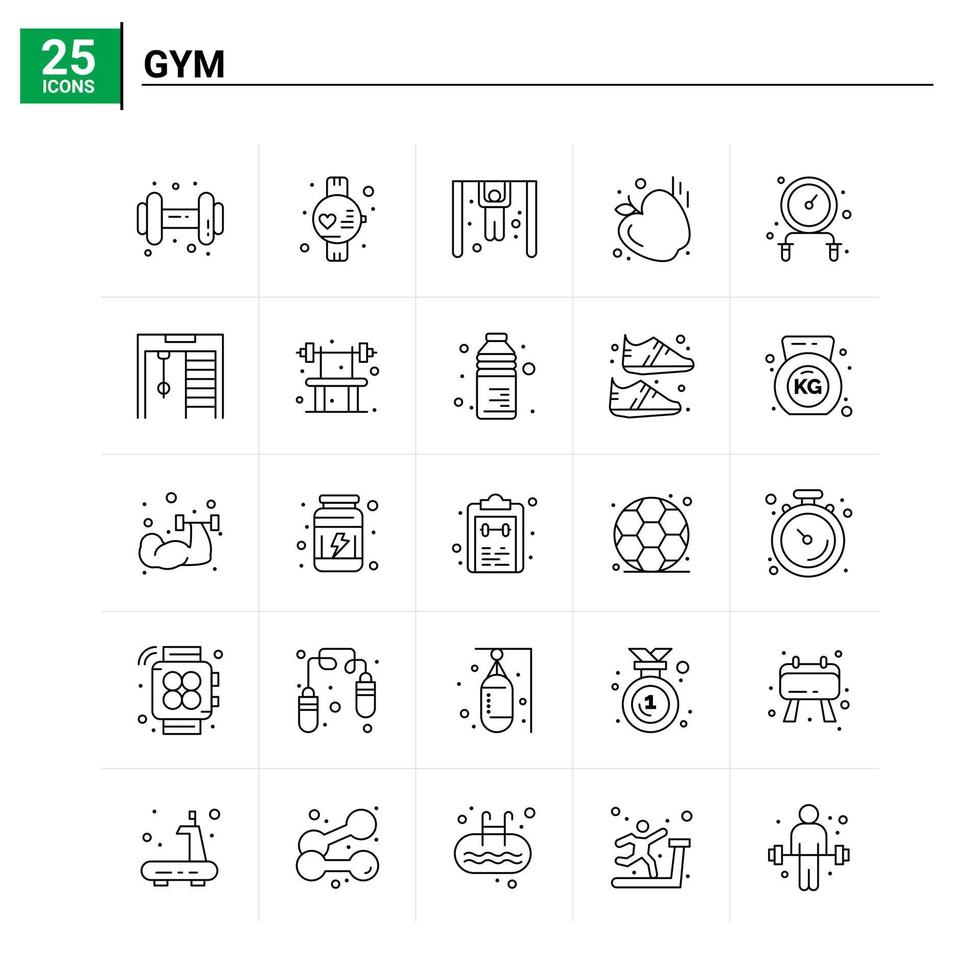 25 Gym icon set vector background