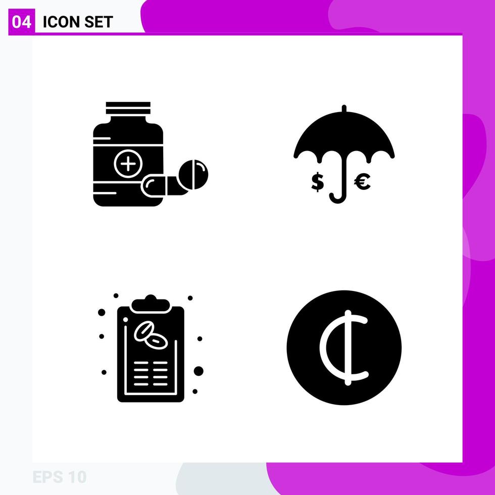 Solid Icon set Pack of 4 Glyph Icons isolated on White Background for Web Print and Mobile vector