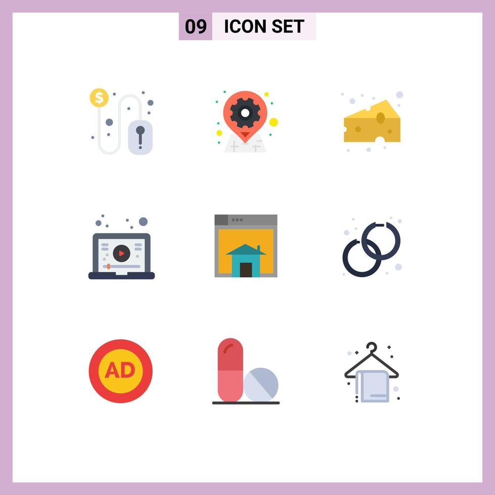 Pack of 9 creative Flat Colors of home tutorial pin learning supermarket Editable Vector Design Elements