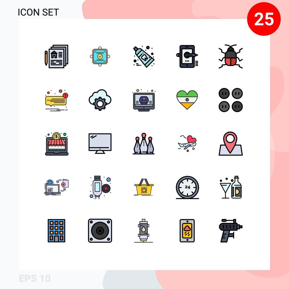 Set of 25 Modern UI Icons Symbols Signs for biology drawing dental pencil education Editable Vector Design Elements