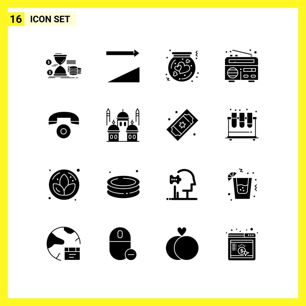 16 Icon Set Simple Solid Symbols Glyph Sign on White Background for Website Design Mobile Applications and Print Media vector