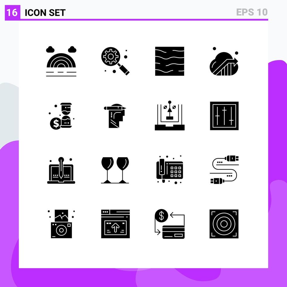 grupo de 16 signos y símbolos de glifos sólidos para la inversión de tiempo elementos de diseño de vectores editables en la nube marina seo