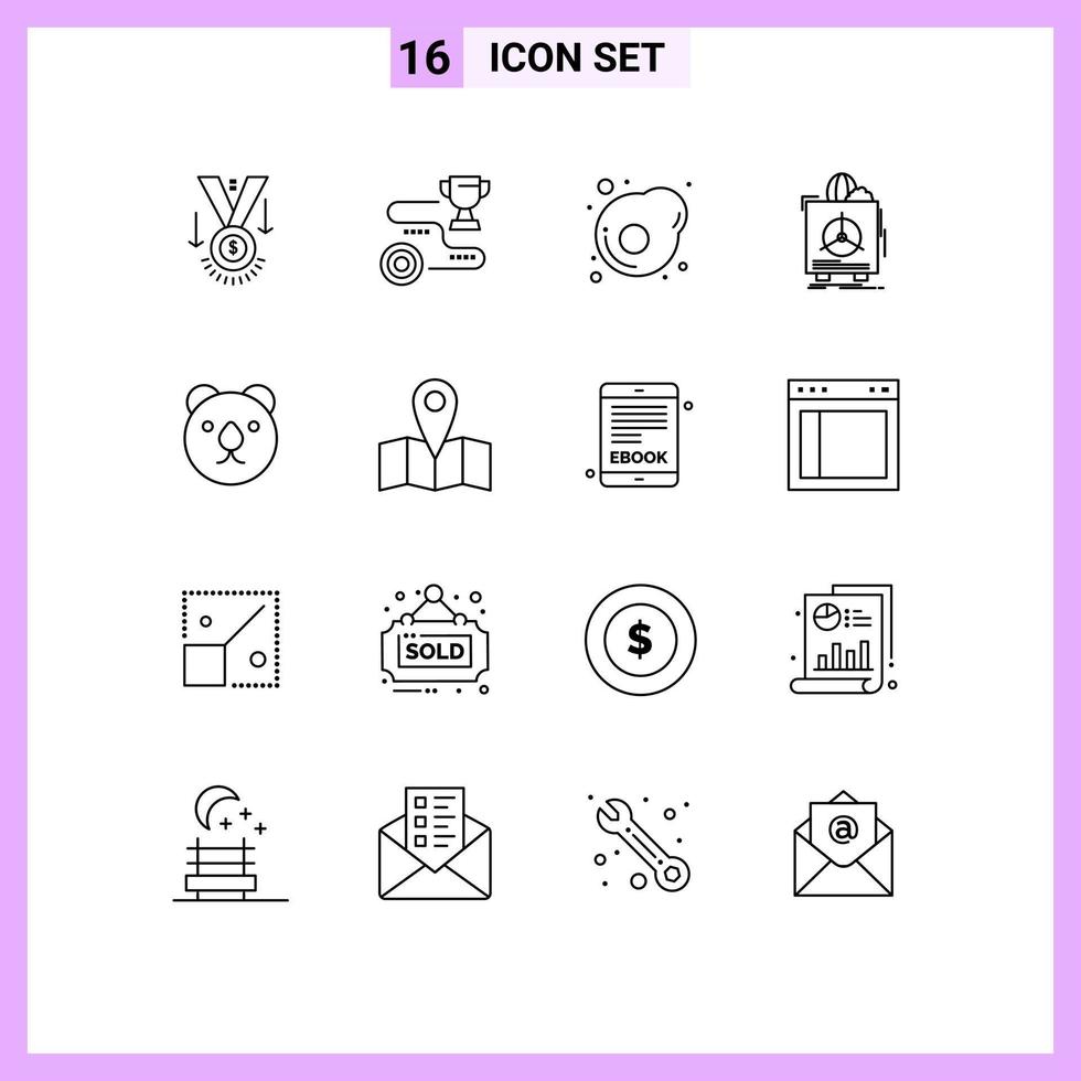 Pack of 16 Modern Outlines Signs and Symbols for Web Print Media such as health product path fragile omelet Editable Vector Design Elements