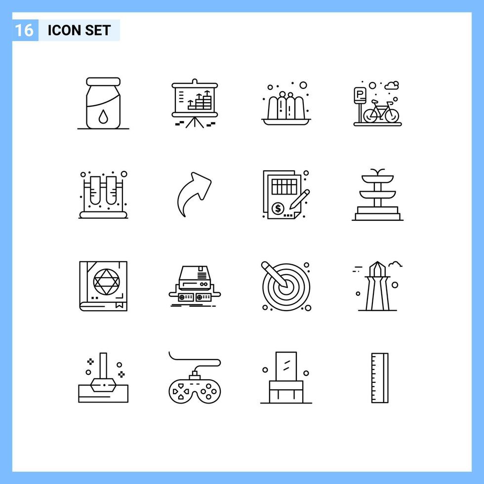 Pack of 16 Modern Outlines Signs and Symbols for Web Print Media such as lab chemistry cake road park Editable Vector Design Elements
