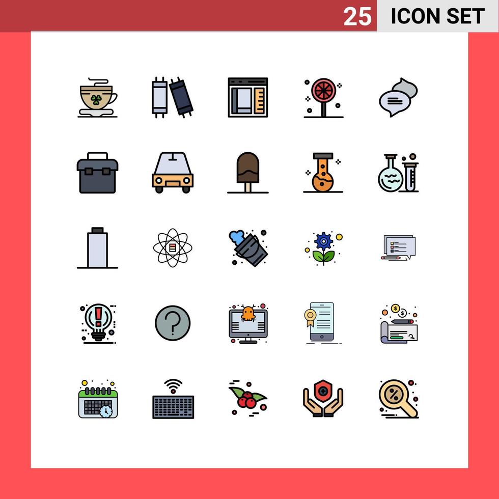 Modern Set of 25 Filled line Flat Colors and symbols such as texting chatting coding holiday candy Editable Vector Design Elements