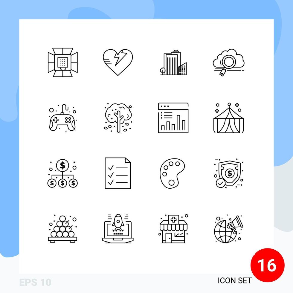 Set of 16 Modern UI Icons Symbols Signs for computing storage building search real estate Editable Vector Design Elements