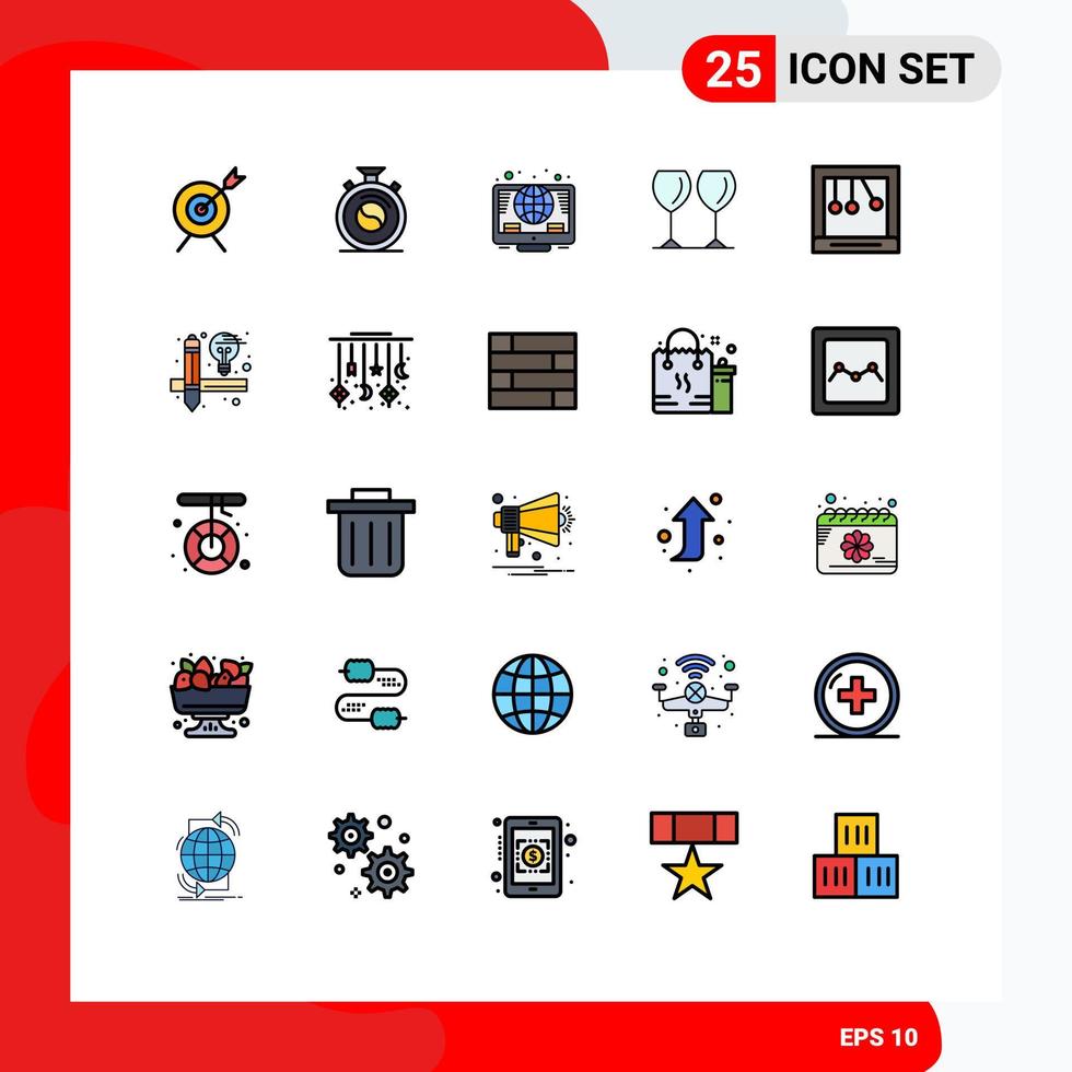 Stock Vector Icon Pack of 25 Line Signs and Symbols for newton calm global hotel glasses Editable Vector Design Elements