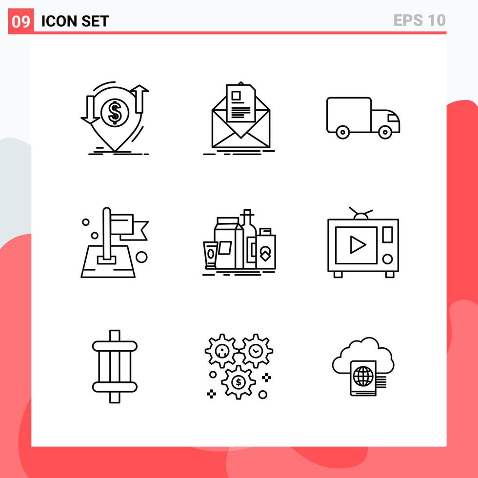 colección de 9 iconos vectoriales en estilo de línea símbolos de esquema modernos para web y signo de icono de línea móvil aislado en fondo blanco 9 iconos vector