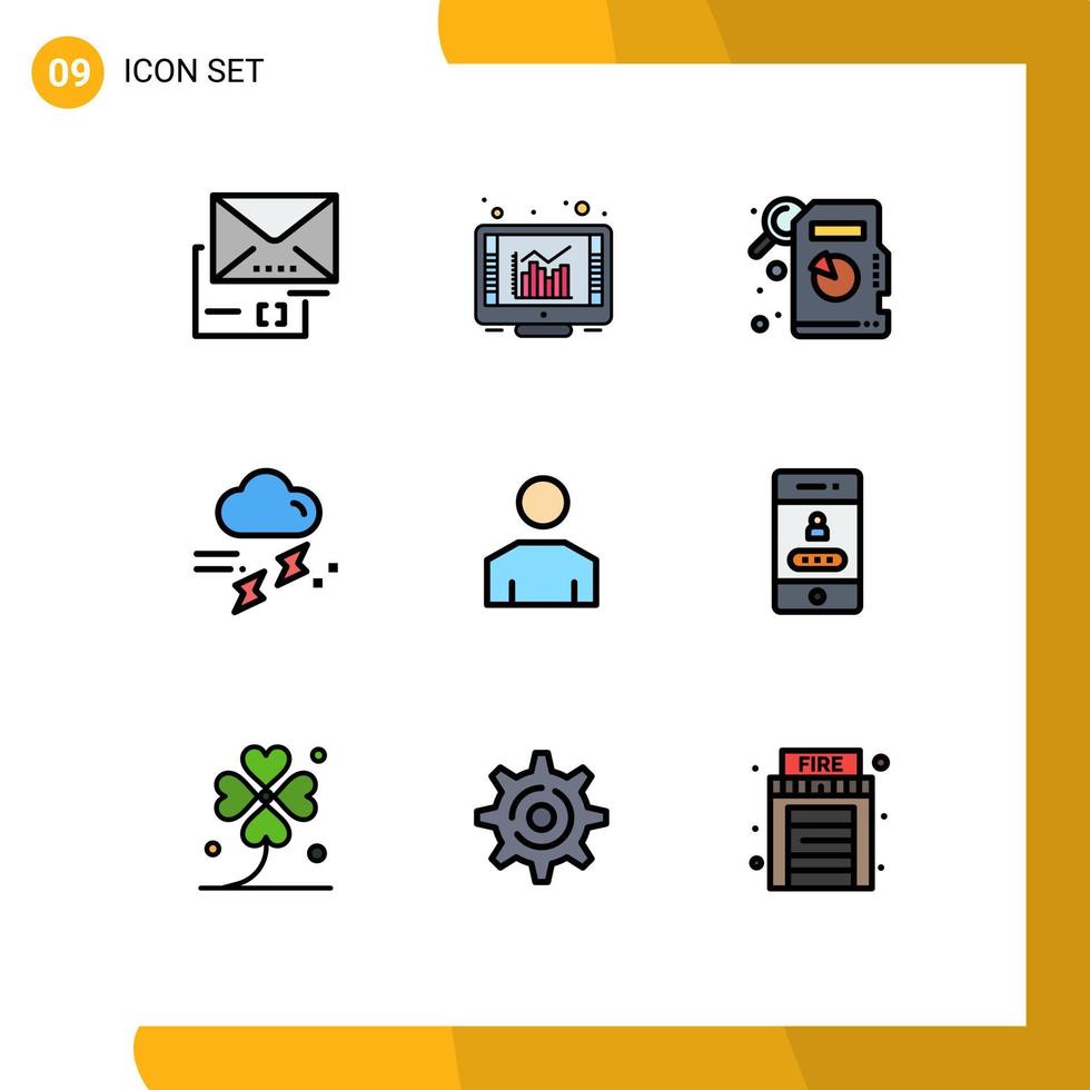 9 Filledline Flat Color concept for Websites Mobile and Apps people avatar descriptive statistics thunder rainfall Editable Vector Design Elements