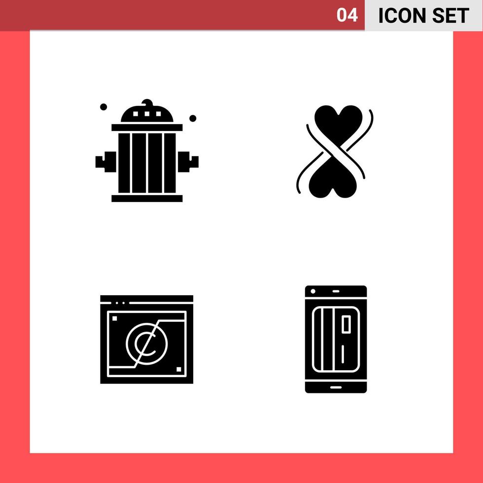 4 Icon Pack Solid Style Glyph Symbols on White Background Simple Signs for general designing vector