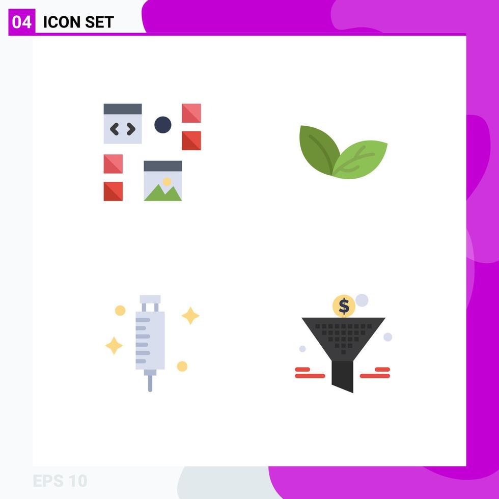 Pack of 4 Modern Flat Icons Signs and Symbols for Web Print Media such as design doctor page leaf medical Editable Vector Design Elements