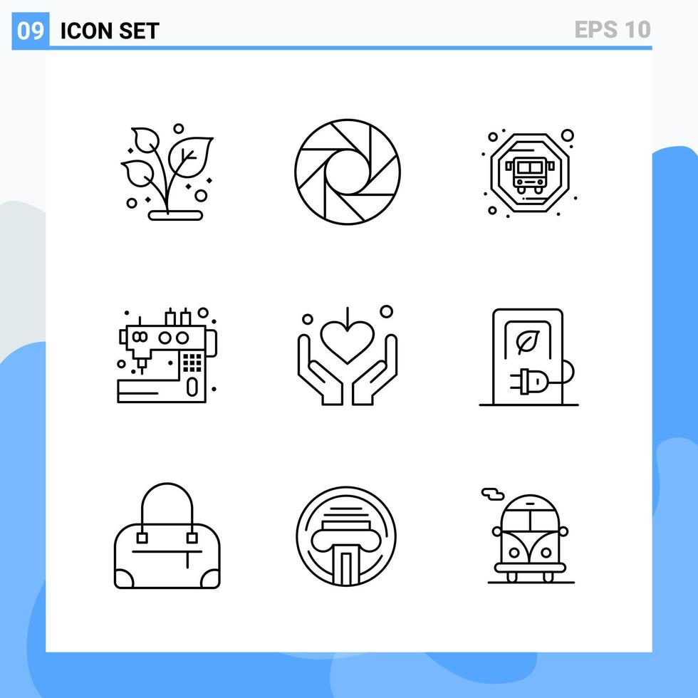 Modern 9 Line style icons Outline Symbols for general use Creative Line Icon Sign Isolated on White Background 9 Icons Pack vector