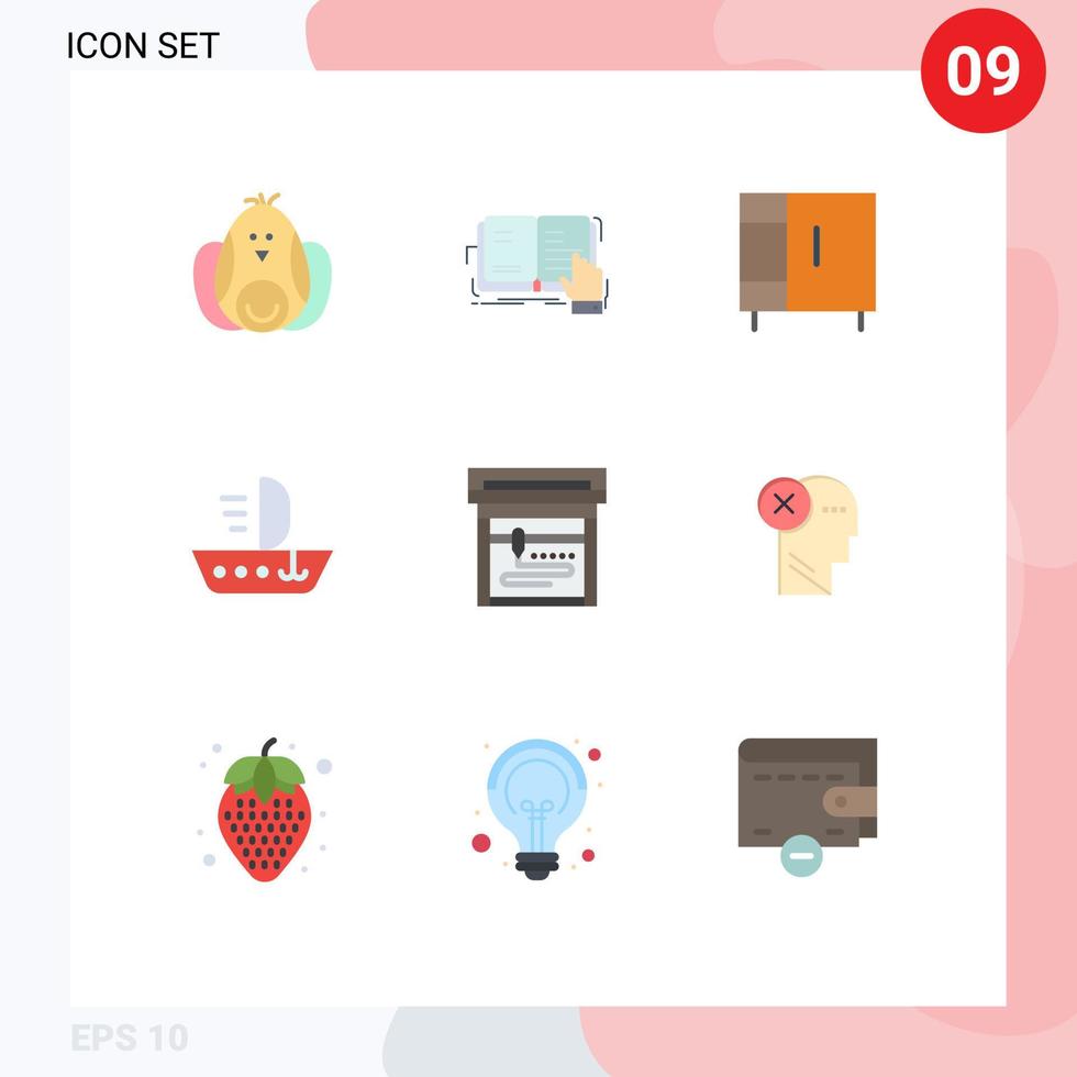 Set of 9 Modern UI Icons Symbols Signs for machine skiff reading ship wardrobe Editable Vector Design Elements