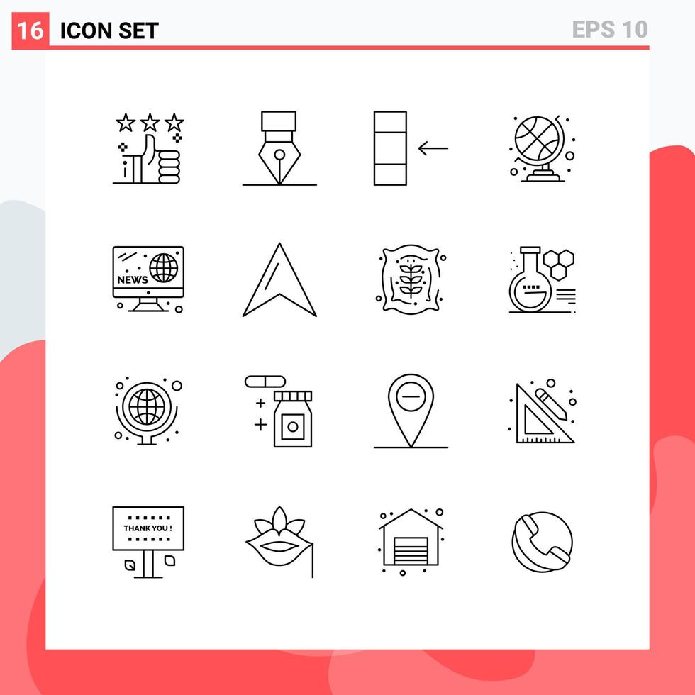 Set of 16 Modern UI Icons Symbols Signs for news hobbies wreath sports club globe sports accessories Editable Vector Design Elements