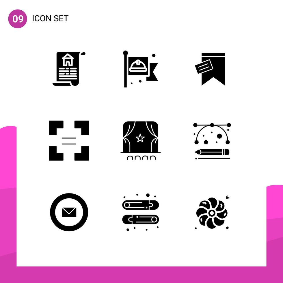 9 Universal Solid Glyphs Set for Web and Mobile Applications film cinema tag audience arrow Editable Vector Design Elements