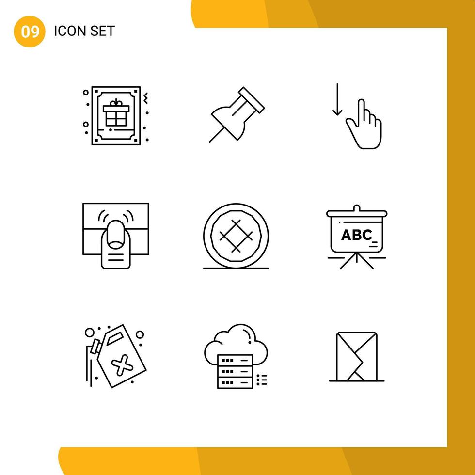 Group of 9 Outlines Signs and Symbols for touch hand down finger hand Editable Vector Design Elements