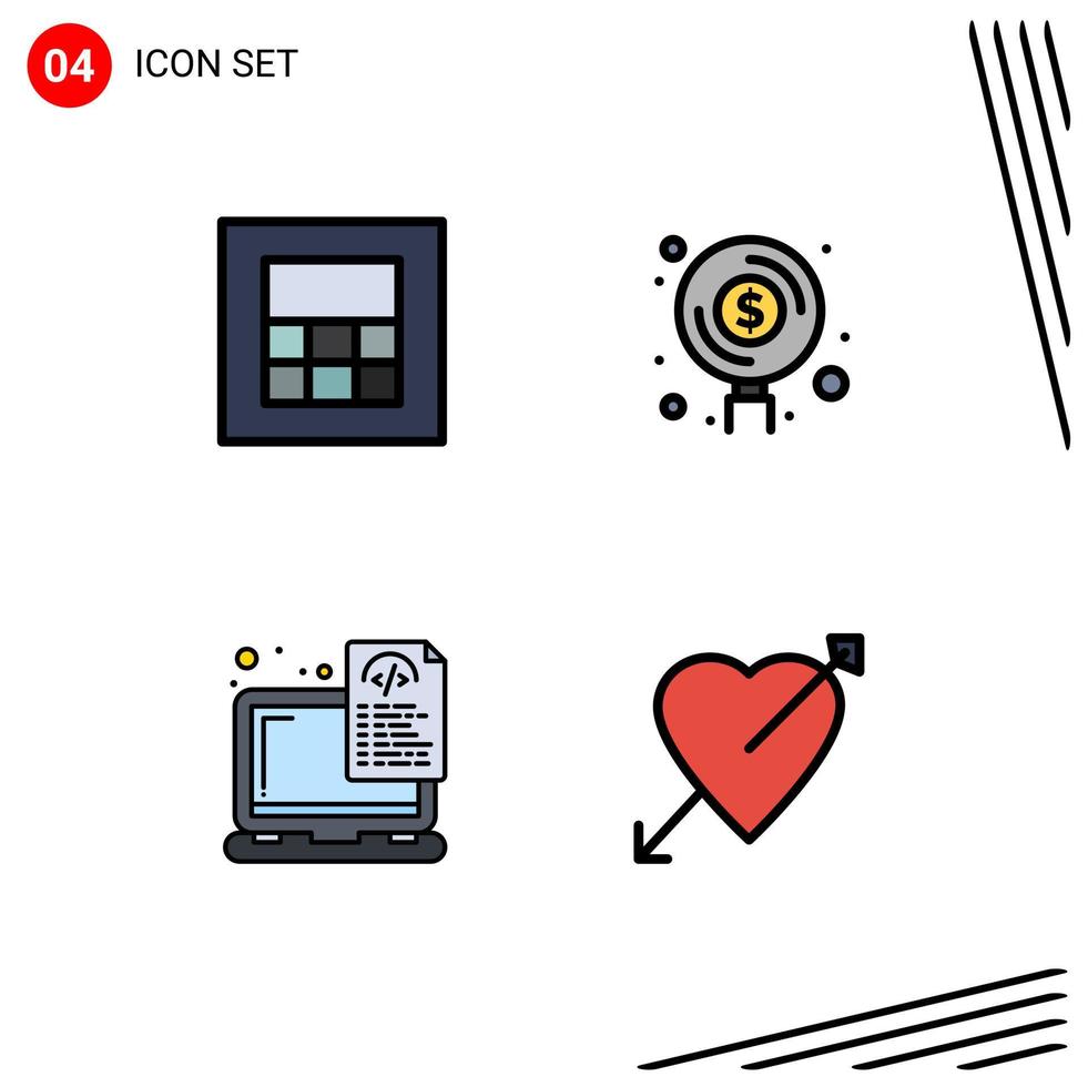 4 Filledline Flat Color concept for Websites Mobile and Apps calculator files find money coding Editable Vector Design Elements