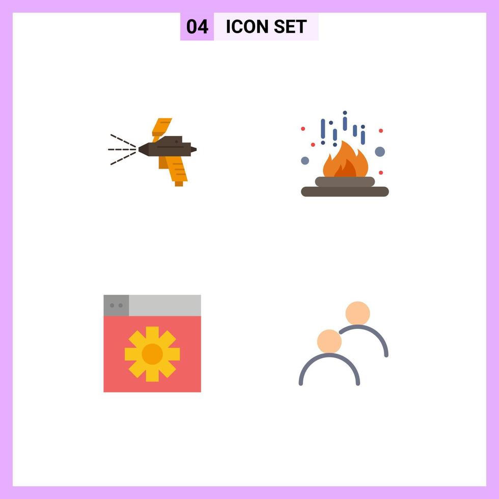 Group of 4 Modern Flat Icons Set for spray web construction heat setting Editable Vector Design Elements