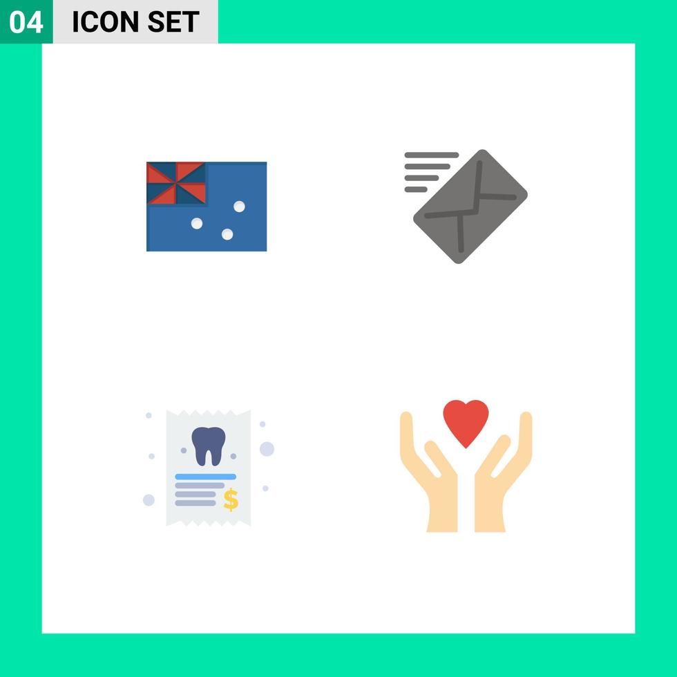 Set of 4 Vector Flat Icons on Grid for aussie medical flag message tooth Editable Vector Design Elements