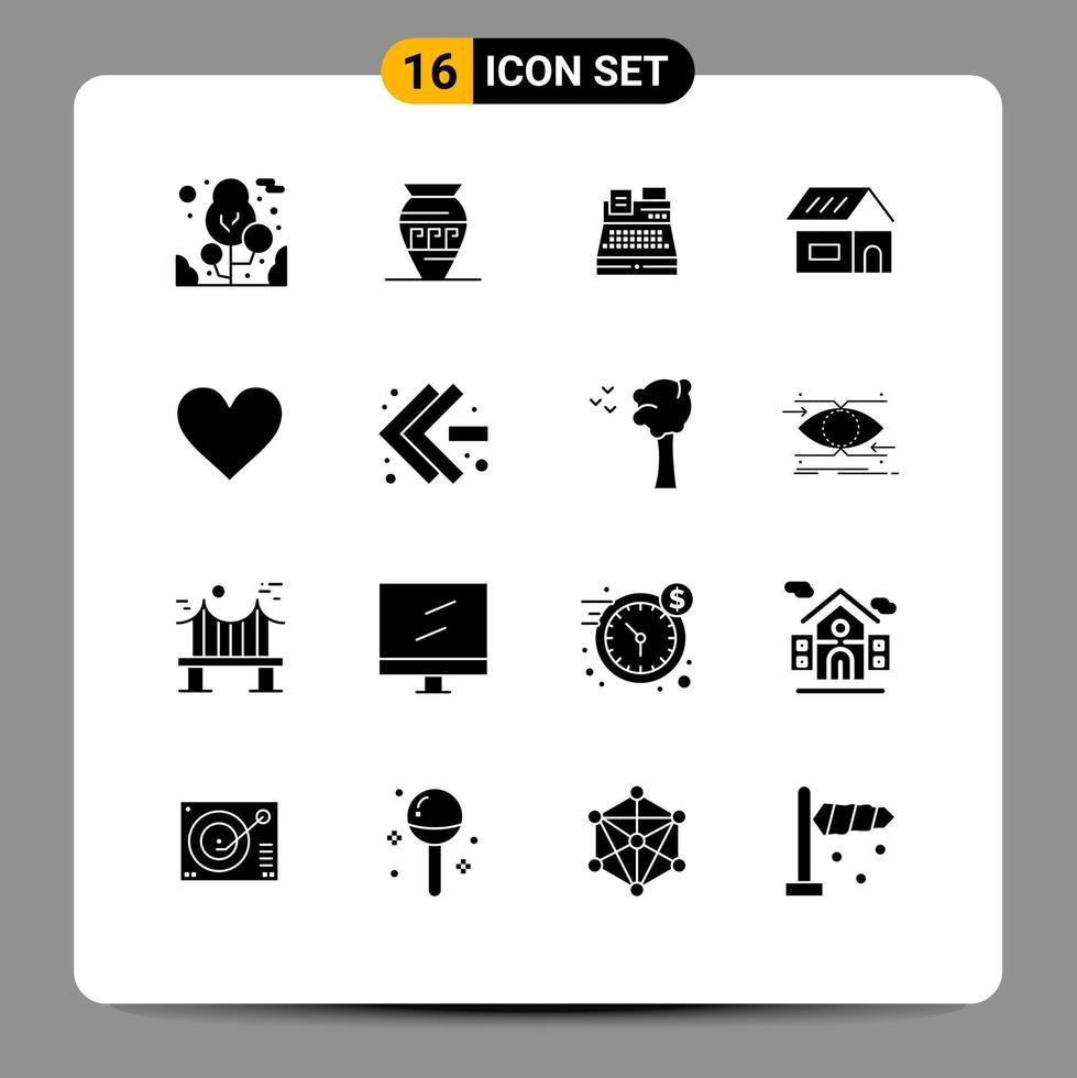 User Interface Pack of 16 Basic Solid Glyphs of love home fax construction building Editable Vector Design Elements