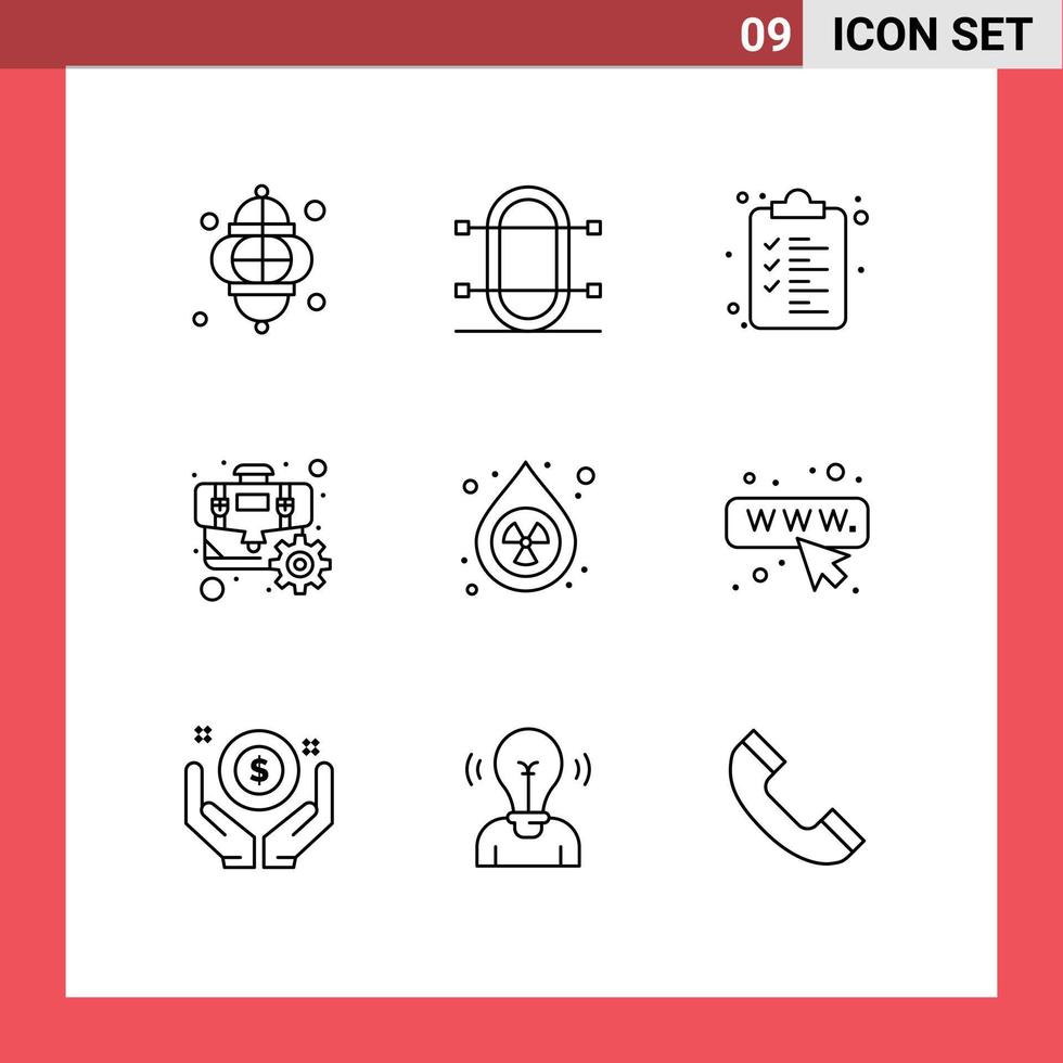 Set of 9 Commercial Outlines pack for clean gear rowing cog clipboard Editable Vector Design Elements