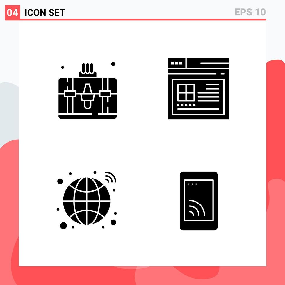 Collection of 4 Vector Icons in solid style Modern Glyph Symbols for Web and Mobile Solid Icon Sign Isolated on White Background 4 Icons