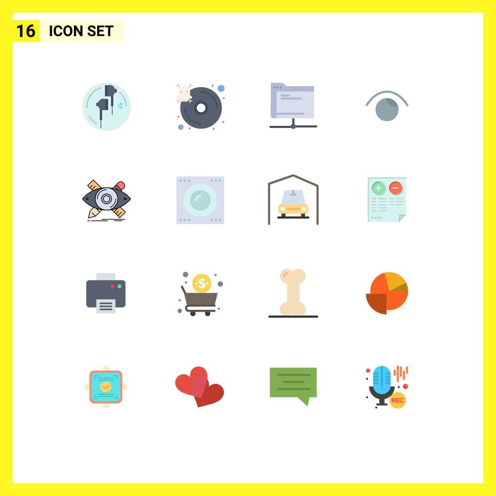 Modern Set of 16 Flat Colors and symbols such as twitter view server eye remote Editable Pack of Creative Vector Design Elements