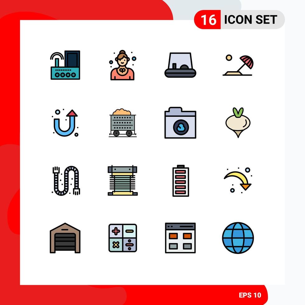 conjunto de 16 iconos modernos de la interfaz de usuario símbolos signos para el servicio de sol vacaciones playa elementos de diseño de vectores creativos editables