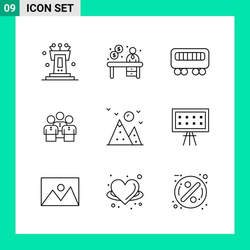 Pack of 9 Line Style Icon Set Outline Symbols for print Creative Signs Isolated on White Background 9 Icon Set vector