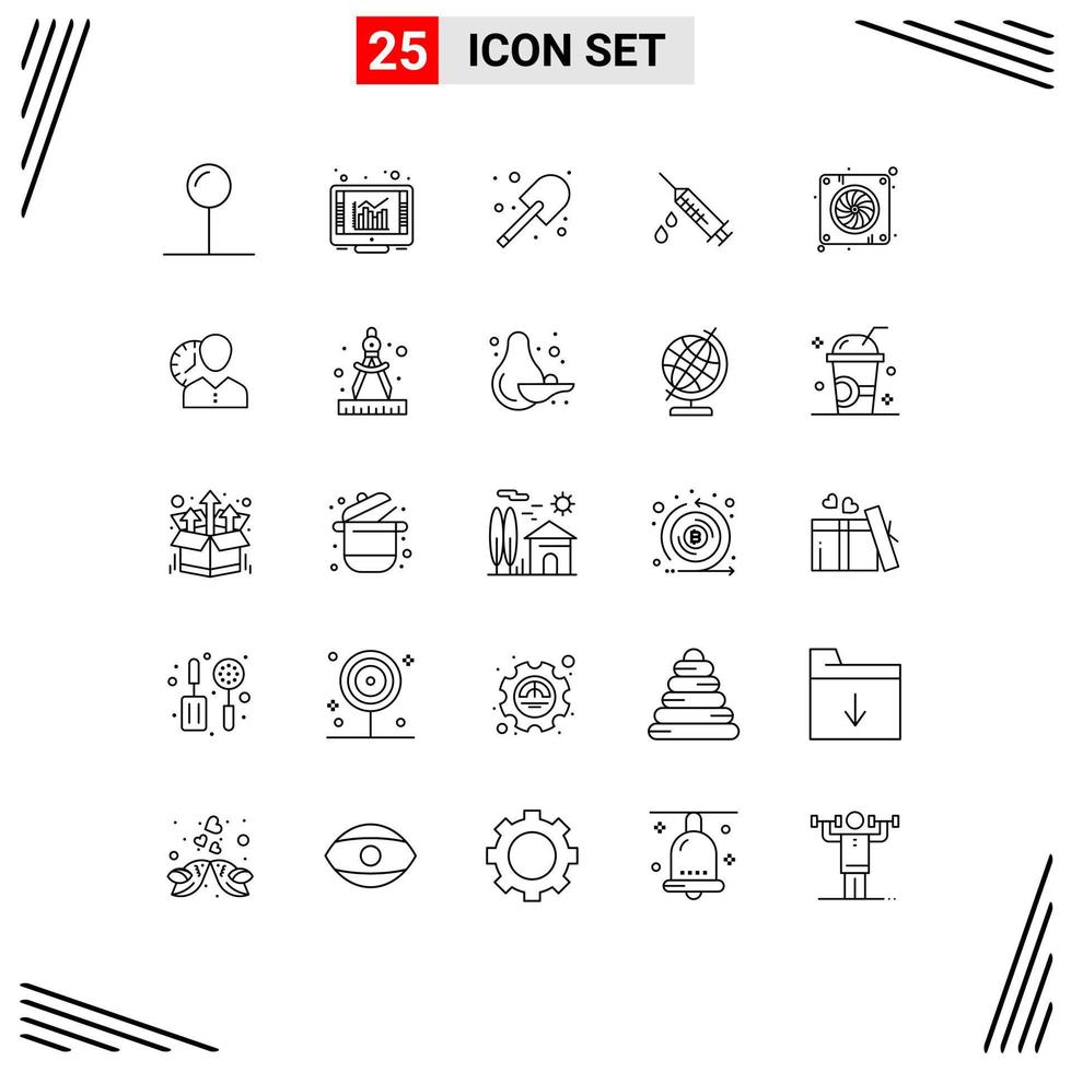 25 Creative Icons Modern Signs and Symbols of fan computer farming drug injection Editable Vector Design Elements