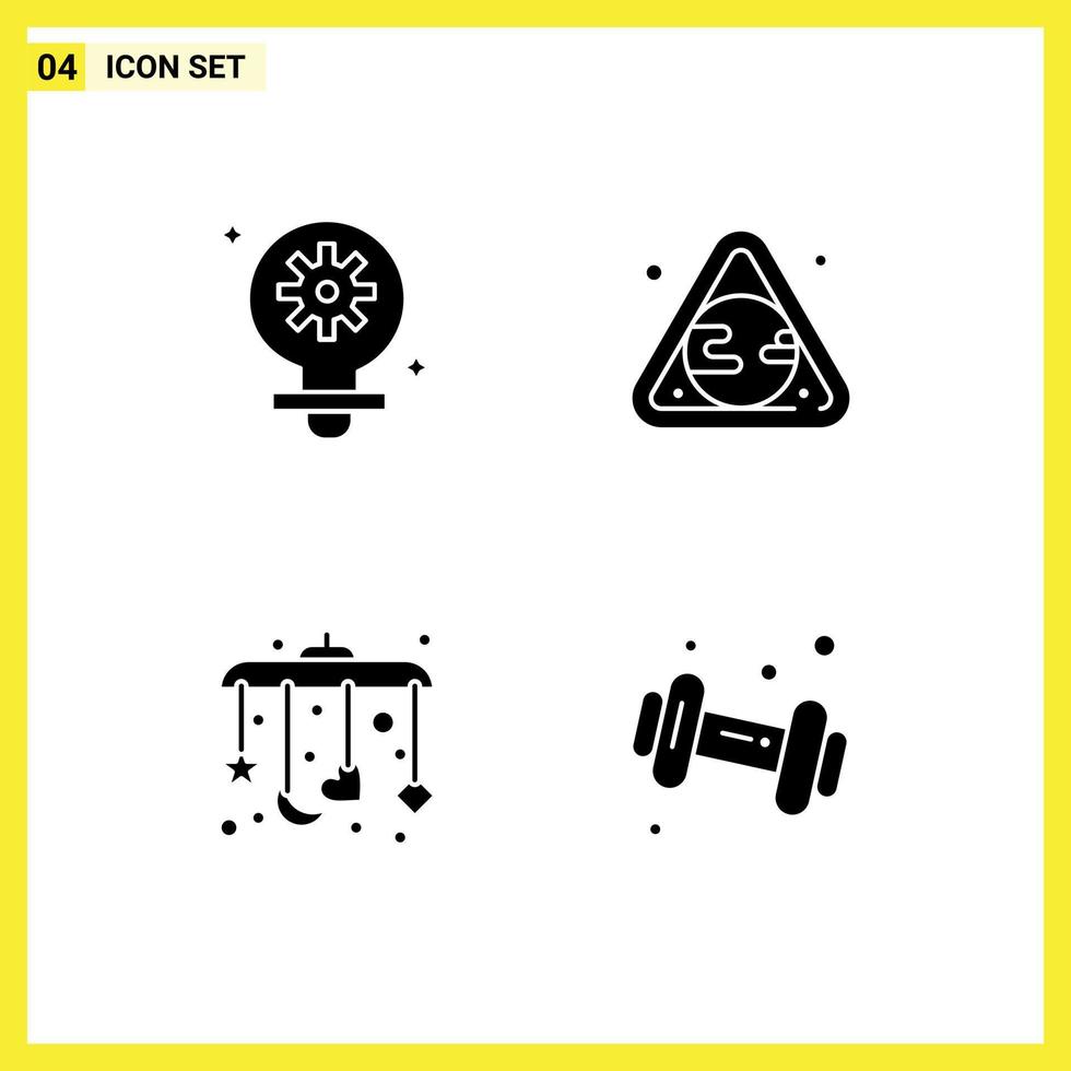 Group of 4 Solid Glyphs Signs and Symbols for bulb mobile gear pollution diet Editable Vector Design Elements