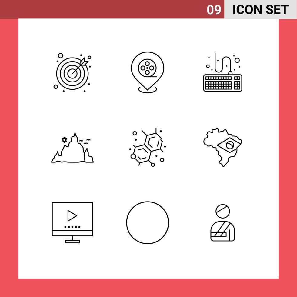 Group of 9 Modern Outlines Set for lab chemistry type sun hill Editable Vector Design Elements