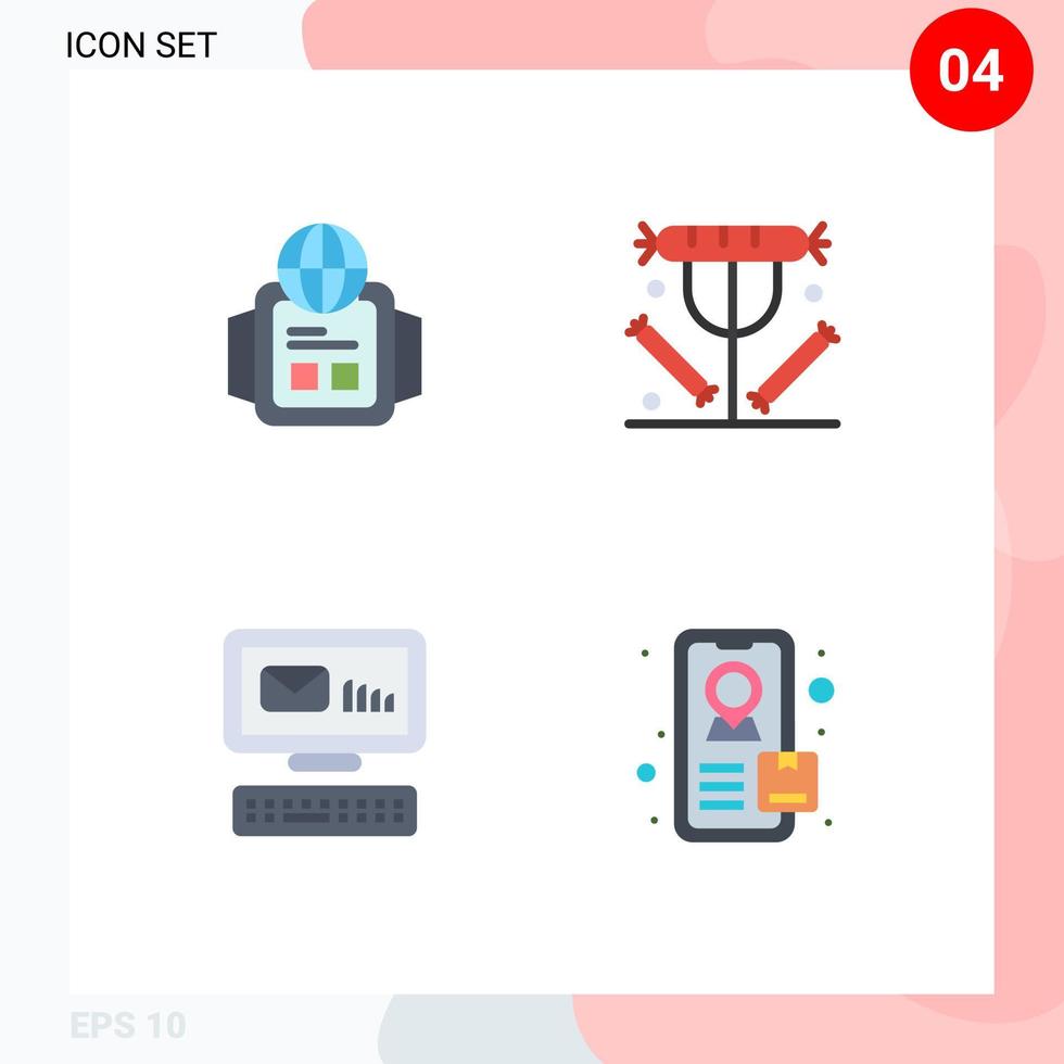 Set of 4 Vector Flat Icons on Grid for technology envelope breakfast food message Editable Vector Design Elements