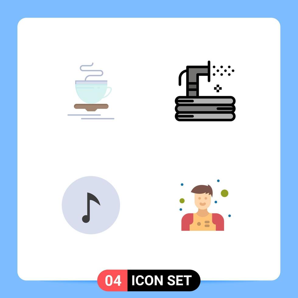 conjunto moderno de 4 iconos planos pictograma de clave de té hotel manguera nota elementos de diseño vectorial editables vector