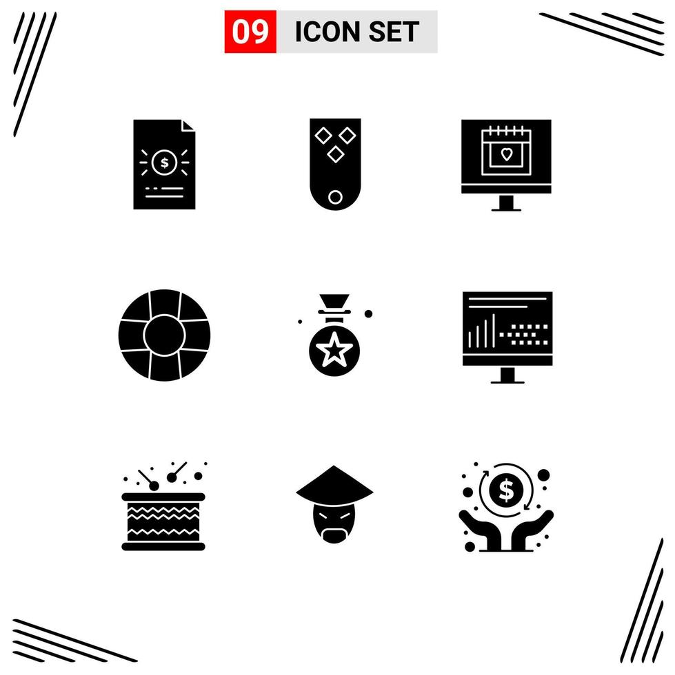 9 Universal Solid Glyphs Set for Web and Mobile Applications award lifebuoy rank help lover Editable Vector Design Elements
