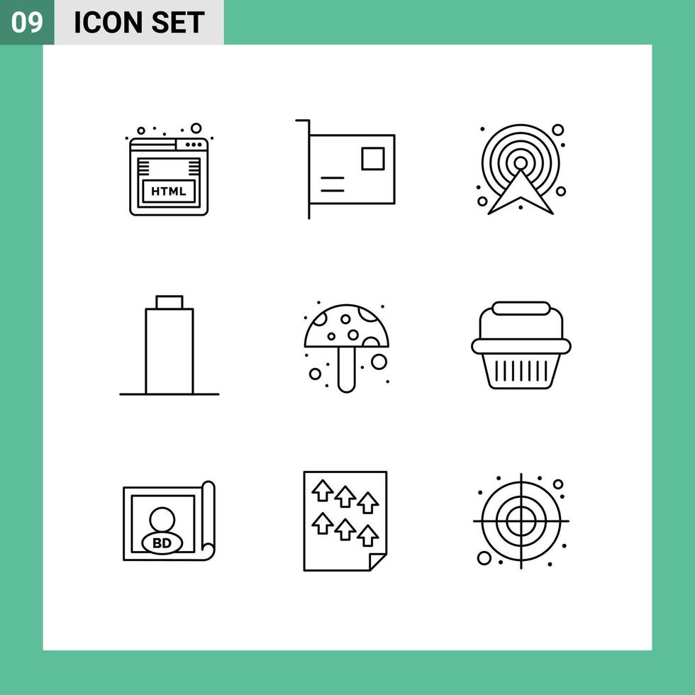 9 Universal Outline Signs Symbols of food empty hardware battery map Editable Vector Design Elements